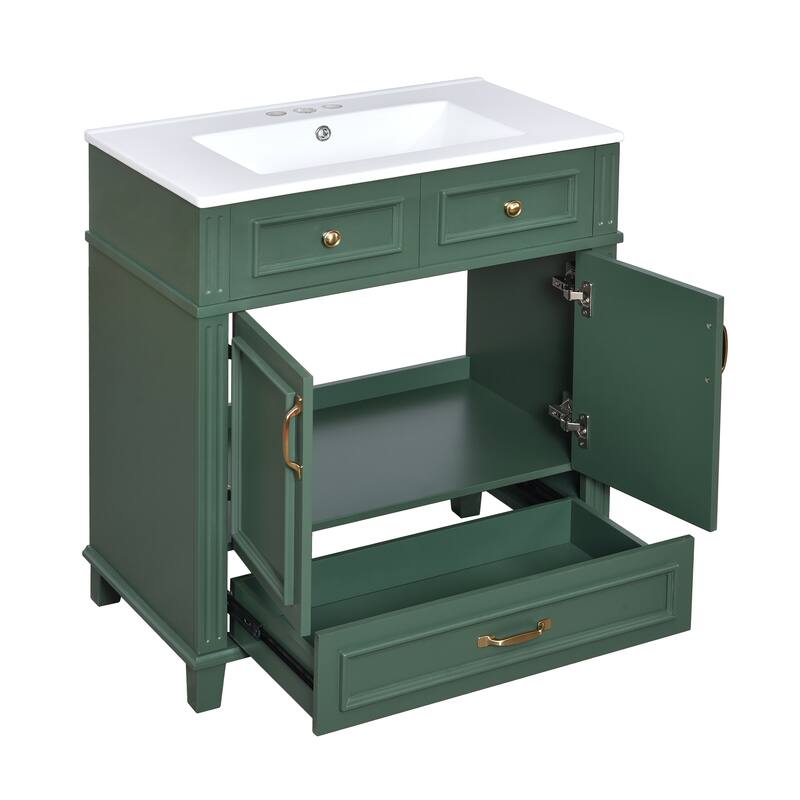 GDFStudio - Meriden Retro Bathroom Vanity with Ceramic Sink and Soft-Closing Storage Doors - 29.37'W