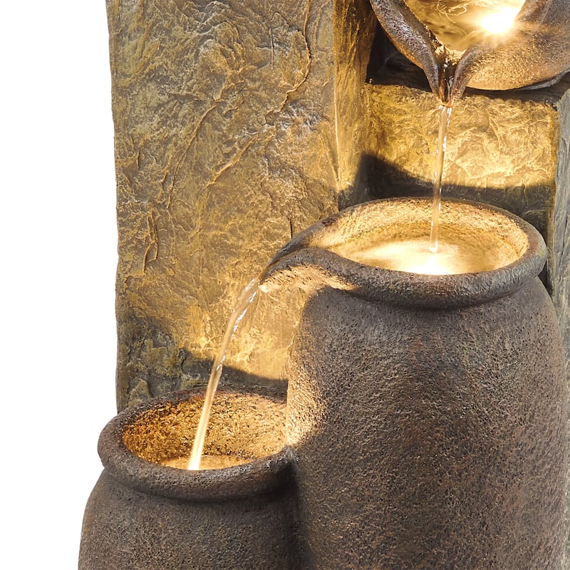 Alpine Corporation 43" Tall Indoor/Outdoor Pottery Fountain with Replaceable LED Lights, Water Feature for Garden