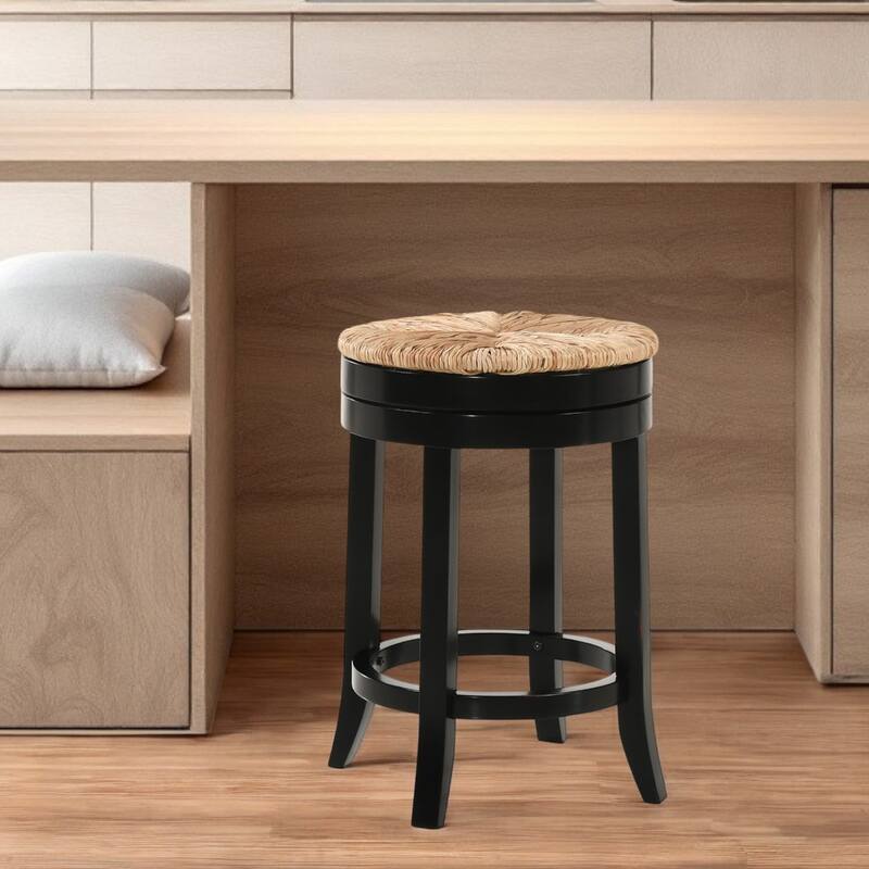 24" Natural And Antiqued White Solid Wood Swivel Backless Counter Height Bar Chair