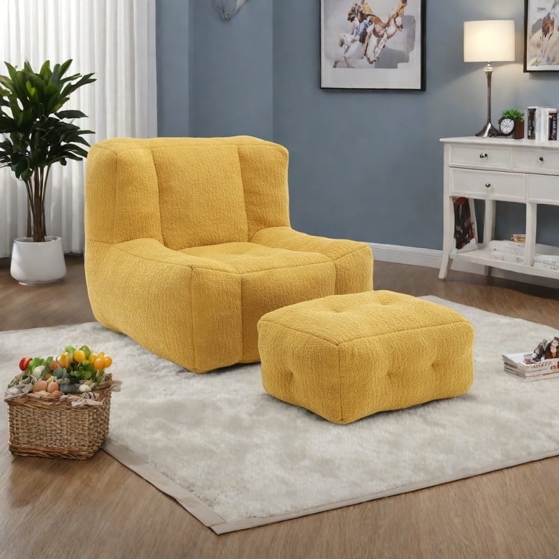 Velvet Memory Foam Bean Bag Super Soft Lounge Chair with Ottoman