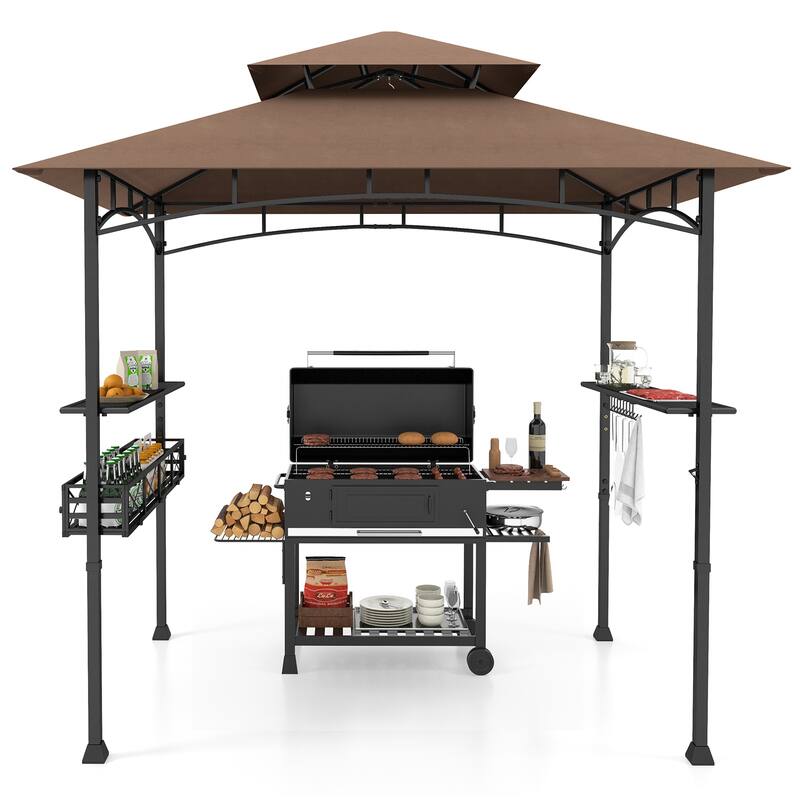 Gymax 8 x 5 FT BBQ Grill Gazebo w/ 2 Side Shelves Storage Basket