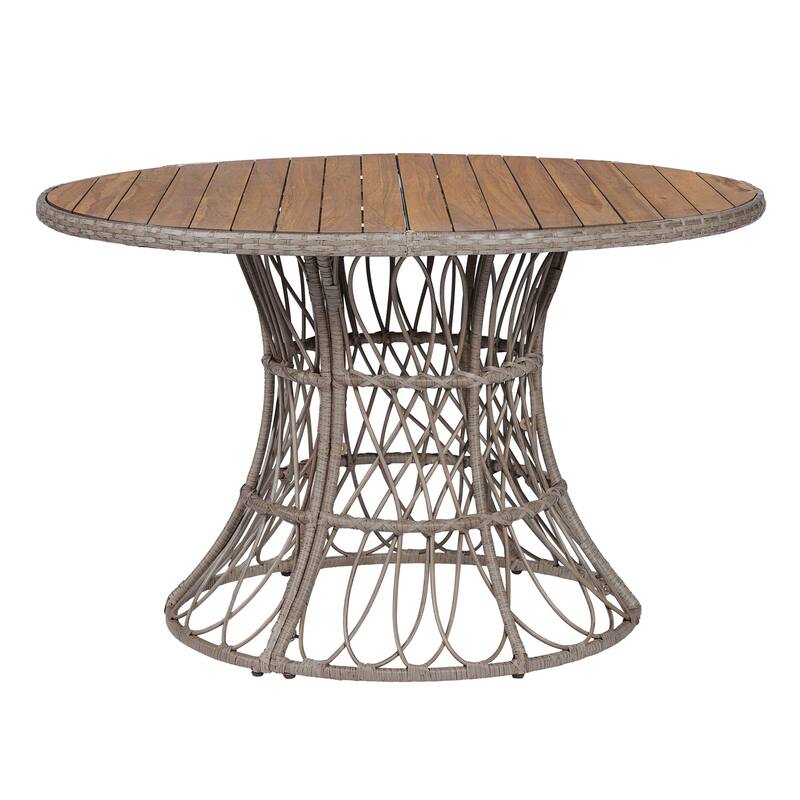 Christopher Knight Home - Estra Outdoor Round Acacia Wood Woven Dining Table with Wicker Pedestal Base, for 4 - 6 Seating