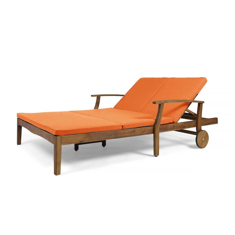 Perla Acacia Wood Double Chaise Lounge by Christopher Knight Home - Teak Finish + Orange