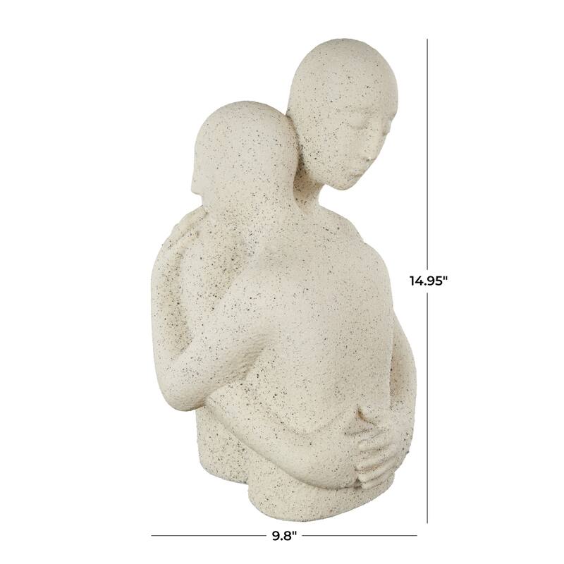 White Polystone Hugging People Decorative Sculpture with Black Speckles