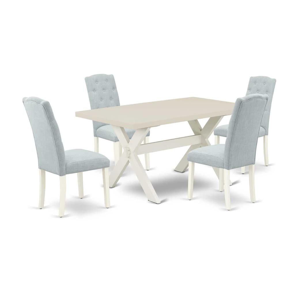 HomeStock 5-Piece Rectangle Natural Oak Finish Solid Wood Top Dining Table with 4 Parson Chair with Lattice Back
