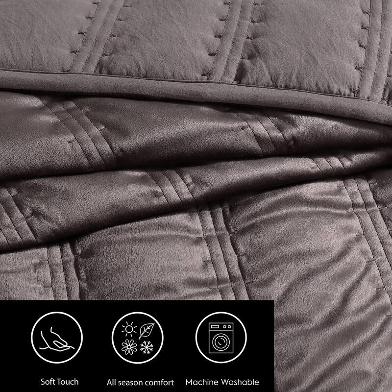Vera Wang Velvet Linear Stitch Solid Quilt Set