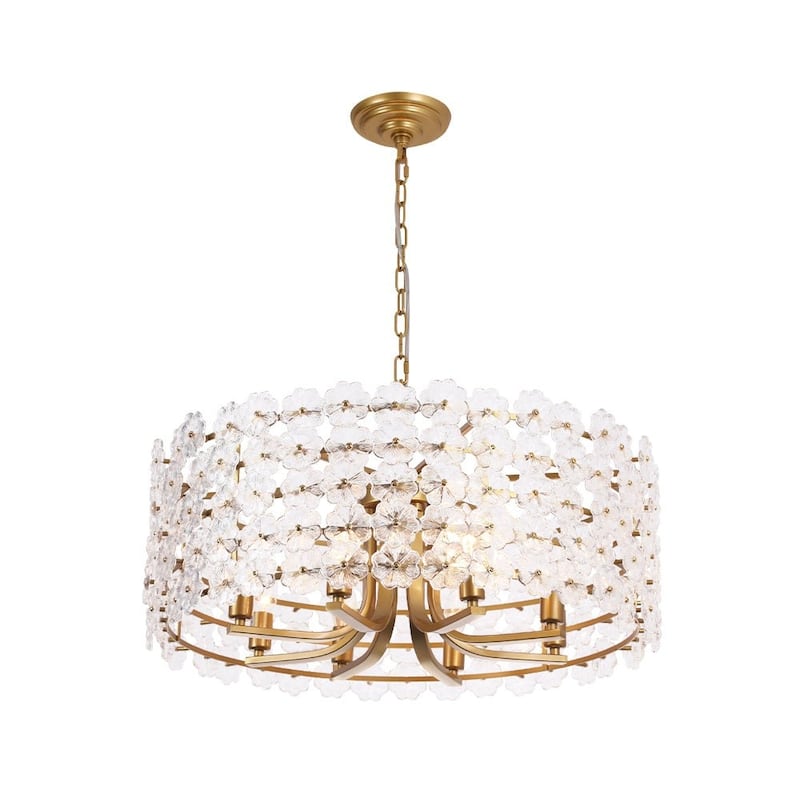 Mid-Century 8-Light Glass Blossom Round Cage Chandelier 25.6 in