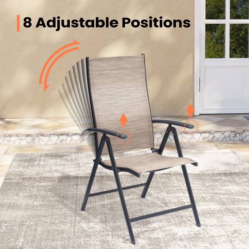 Outdoor Patio Dining Table Rectangular Aluminum with Durable Adjustable Reclining Folding Chair