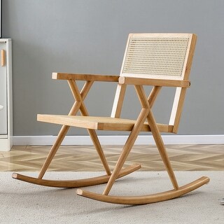 Wooden Rattan Rocking Chair Solid wood+imitation rattan rocking chair, relaxation rocking chair ...