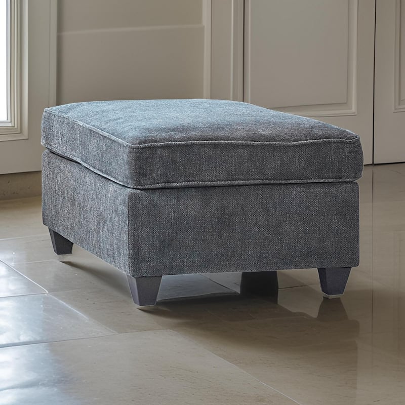 38 Inch Modern Ottoman, Smooth Gray Chenille Fabric, Plush Cushioned Seat