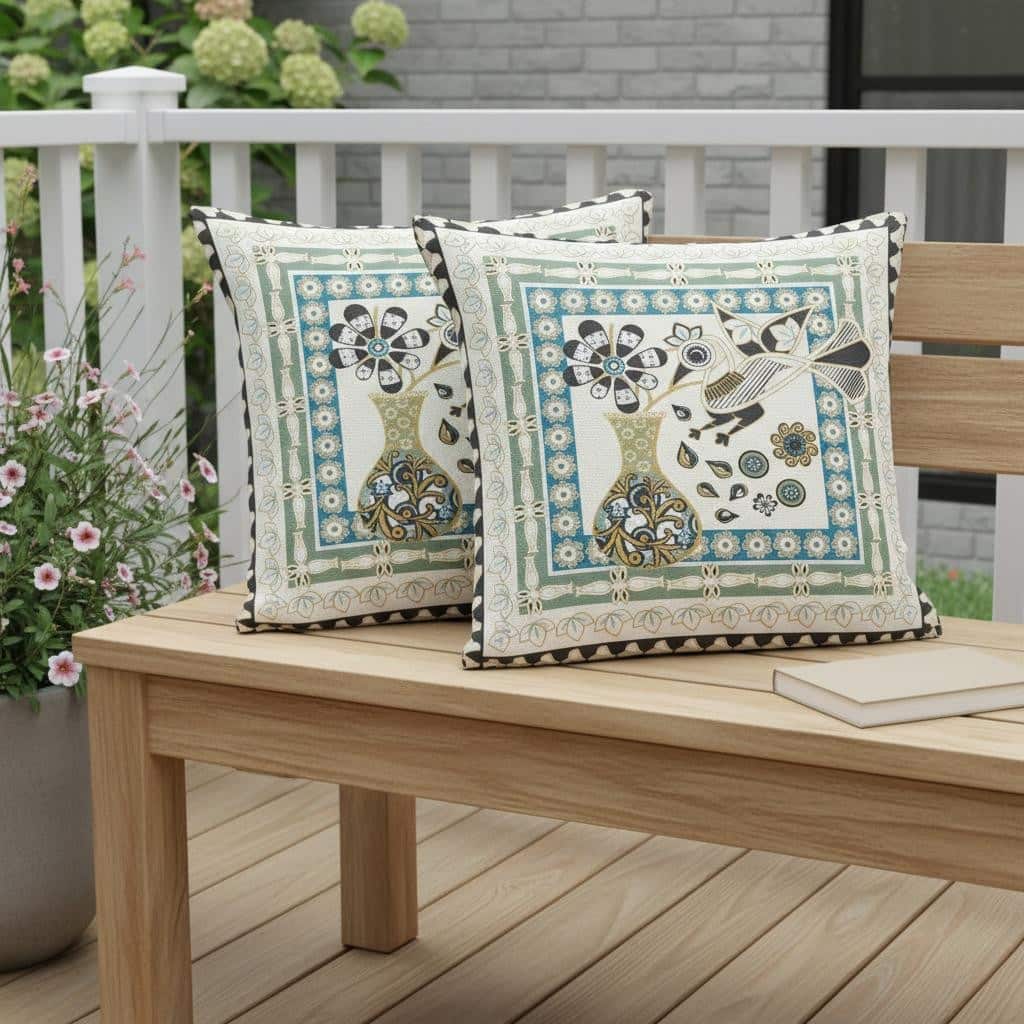 HomeRoots Set of Two 16" X 16" Blue and Yellow Peacock Blown Seam Floral Indoor Outdoor Throw Pillow - 16.00' X '16.00' X '5.00