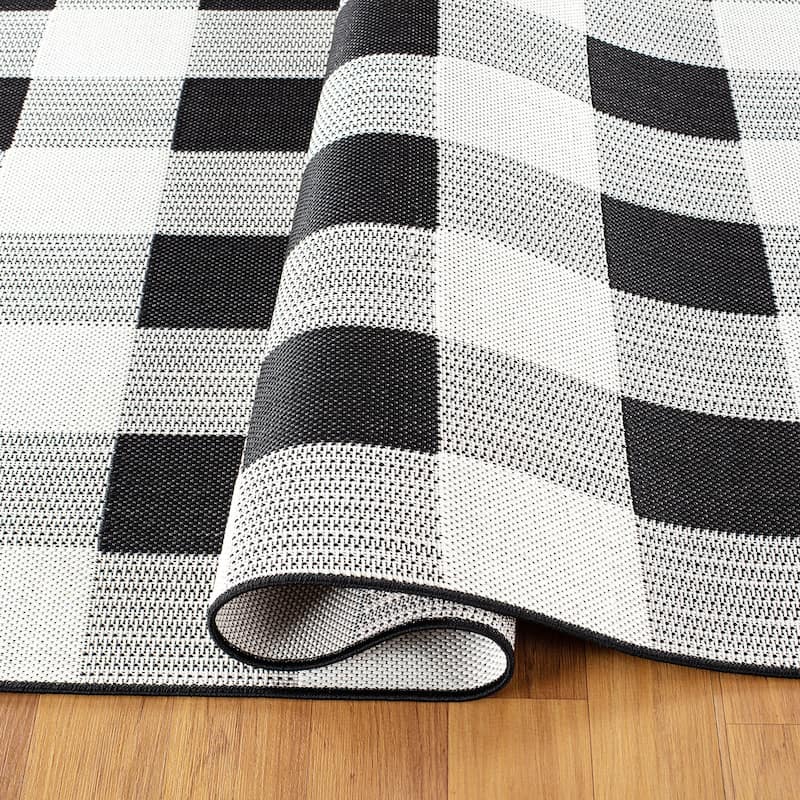Plaid Checkered Indoor/Outdoor Flatweave Waterproof Backyard Patio Area Rug