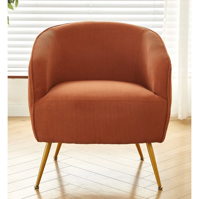 Smooth Corduroy Design Luxury Elegance Modern Channel Chair with Corduroy Material with Gold Metal Legs