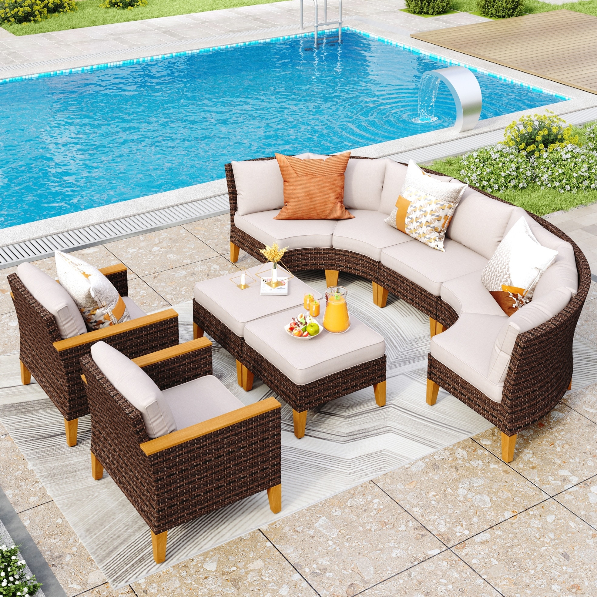 11 Piece Outdoor Wicker Half Round Furniture Set Half Moon Sectional Sofa All Weather Curved Conversation Set Bed Bath Beyond 37667050