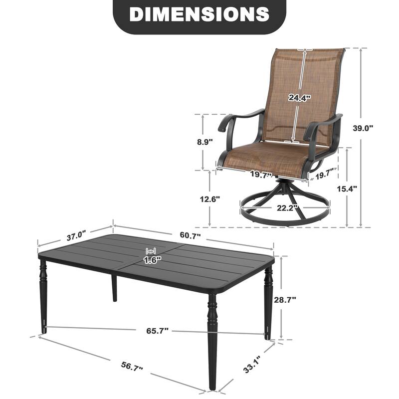 Patio 7-Piece Textilene Swivel Dining Set with Umbrella Hole