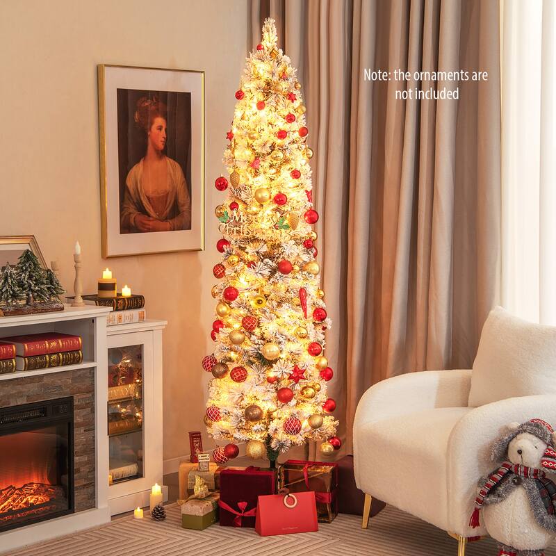 Gymax 4.5/6/7 FT Pre-Lit Artificial Christmas Tree Slim Pencil Xmas - 6 Foot