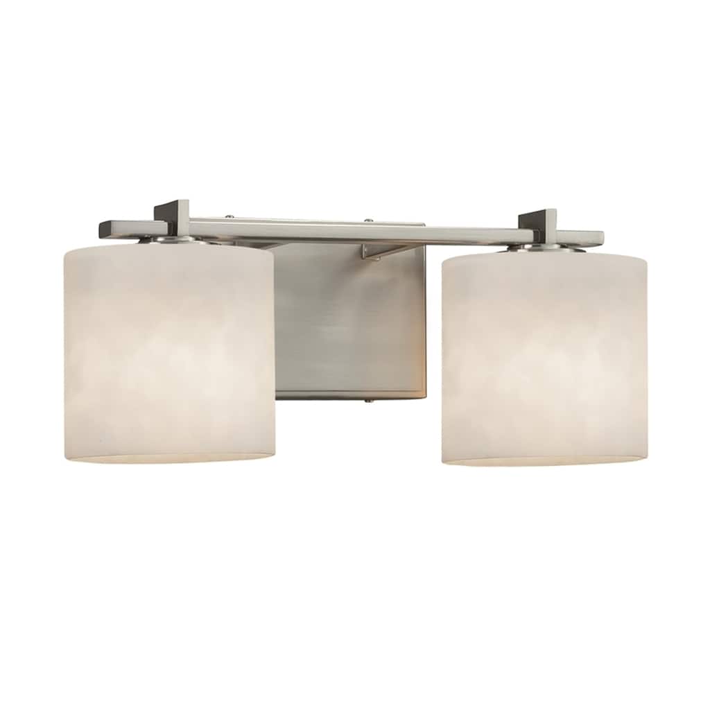 Justice Design Clouds Era 2-light Brushed Nickel Bath Light, Off-white Oval Shade