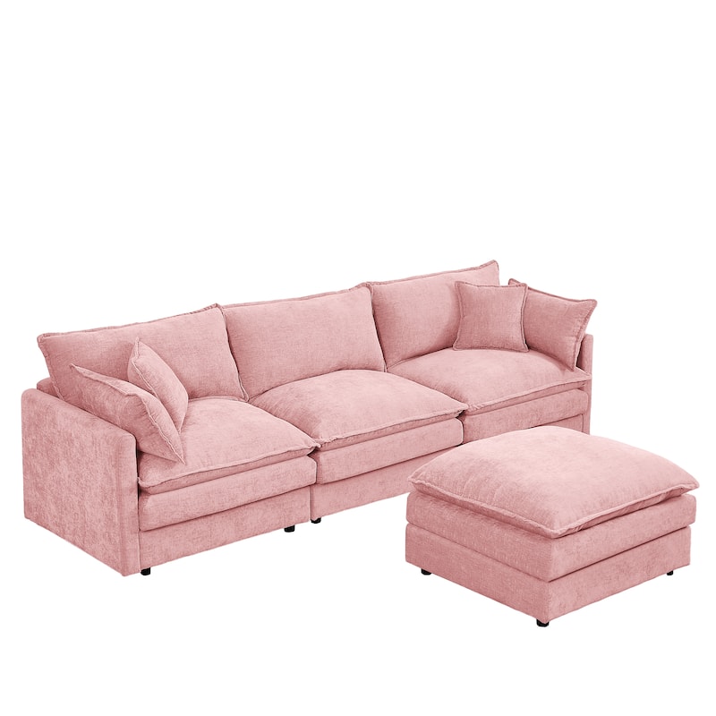 Modular Sectional Sofa, 102 Inch L Shaped Couch Set For Living Room, 3-Seater Comfy Cloud Couches With Movable Ottoman