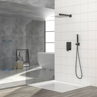 10 Inches Bathroom Luxury Rain Mixer Shower Combo Set Wall Mounted Rainfall Shower Head System Brushed Matte Finish