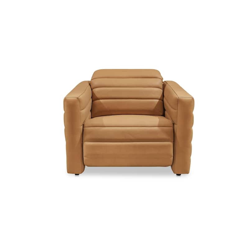 NADAAL STUDIOS Serelith Power Recliner, Channel-Tufted Top Grain Leather with Hidden Recline Function, Tan