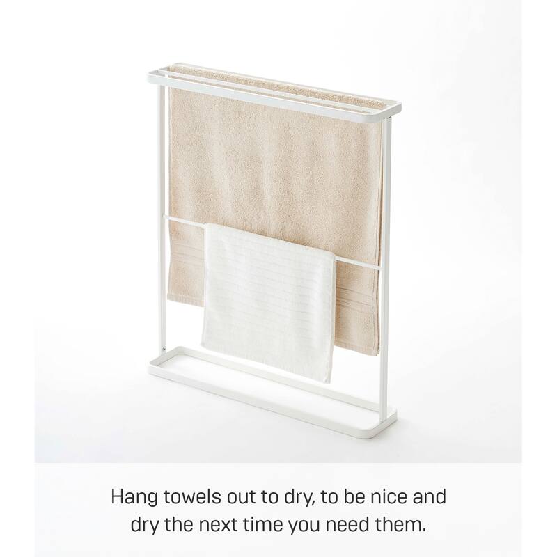 Yamazaki Home Bath Towel Hanger, Steel, Holds towels up to 24.5" x 58", Holds 2.2 lbs - L 5.91 x W 25.59 x H 29.53 inches