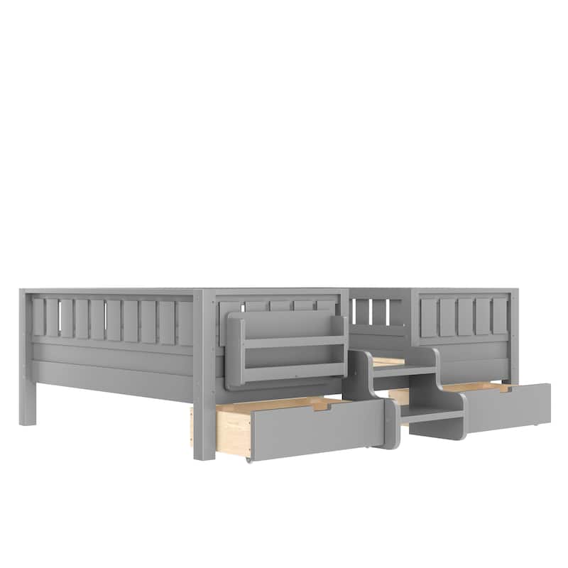 Multiple Colors Toddler Montessori Bed Children's Platform Bed with Low Profile Stairs, Built-in Bookshelf and Storage Drawers