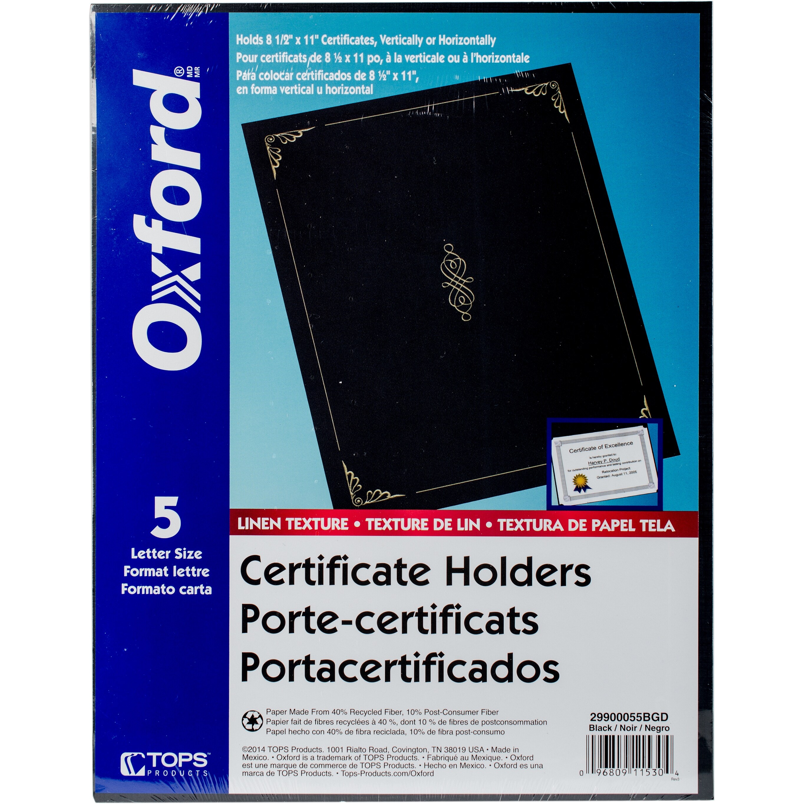 Oxford Certificate Holders 5 Pkg Black Letter Size