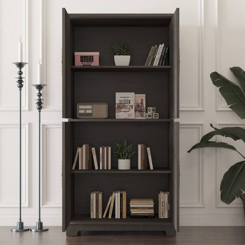 Display sideboard buffet with 4 Acrylic Mirrored doors, Adjustable Shelves storage Cabinet for Kitchen, Living Room