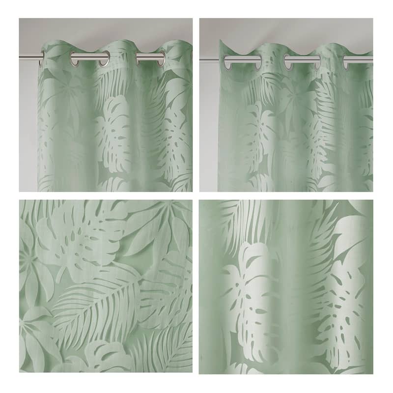 Palm Leaf Burnout Window Sheer Sage Green 50x95" - Sage Green