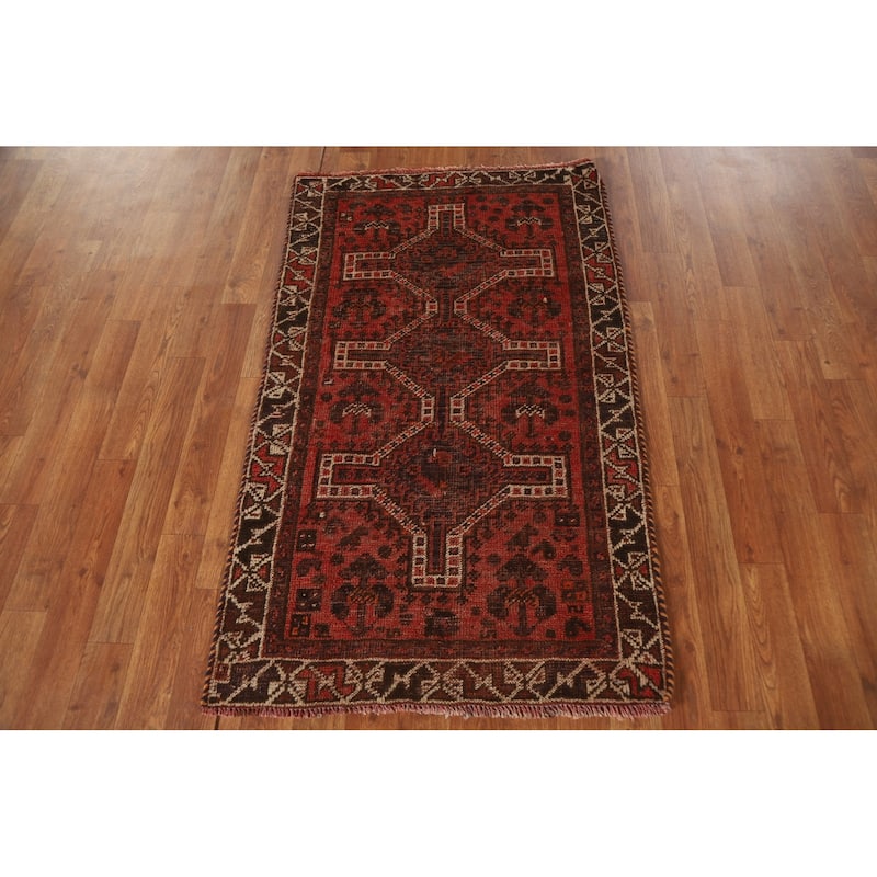 Tribal Orange Qashqai Persian Vintage Area Rug Handmade Wool Carpet - 2'7"x 4'2"