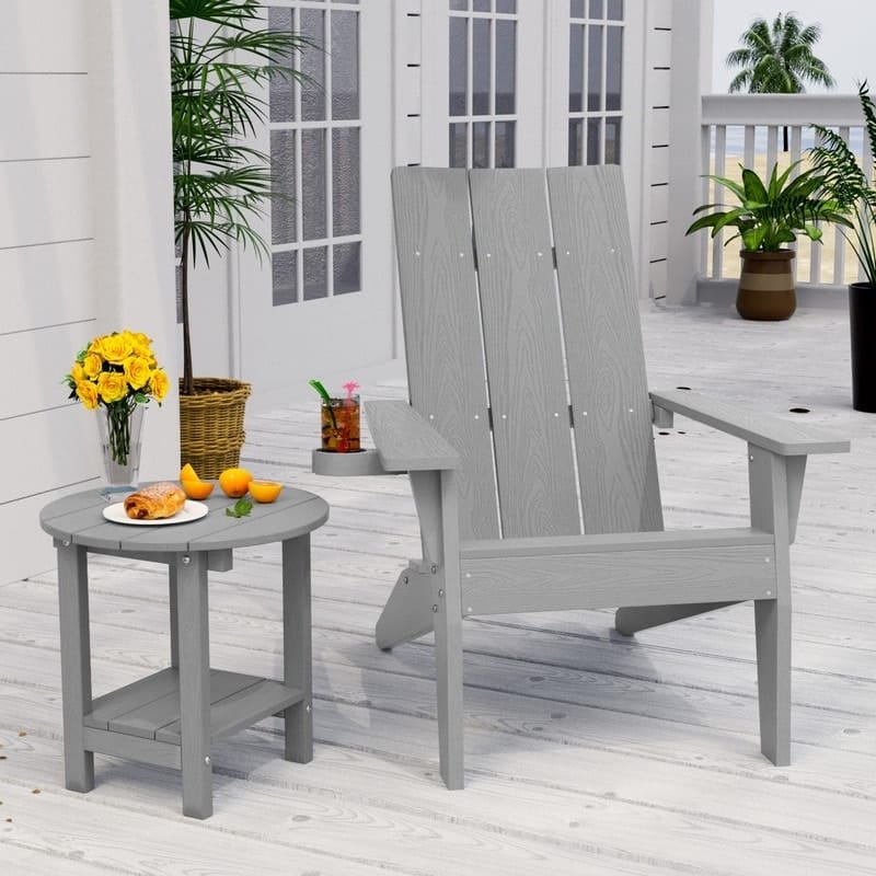 WINSOON 2-Piece All Weather HIPS Outdoor Adirondack Cup Holder Chair and Table set