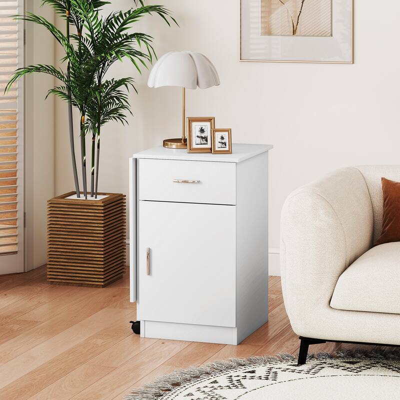 MDF Folding Computer Desk with Storage Cabinet, Drawer and Wheels