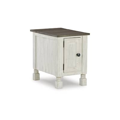 24 in. White and Brown Rectangle Wood End Table with USB Charging Ports