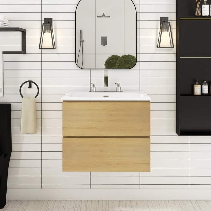 24 inches Wall-mounted Bathroom Vanity Set with White Ceramic Integrated Sink - 24" x 18"