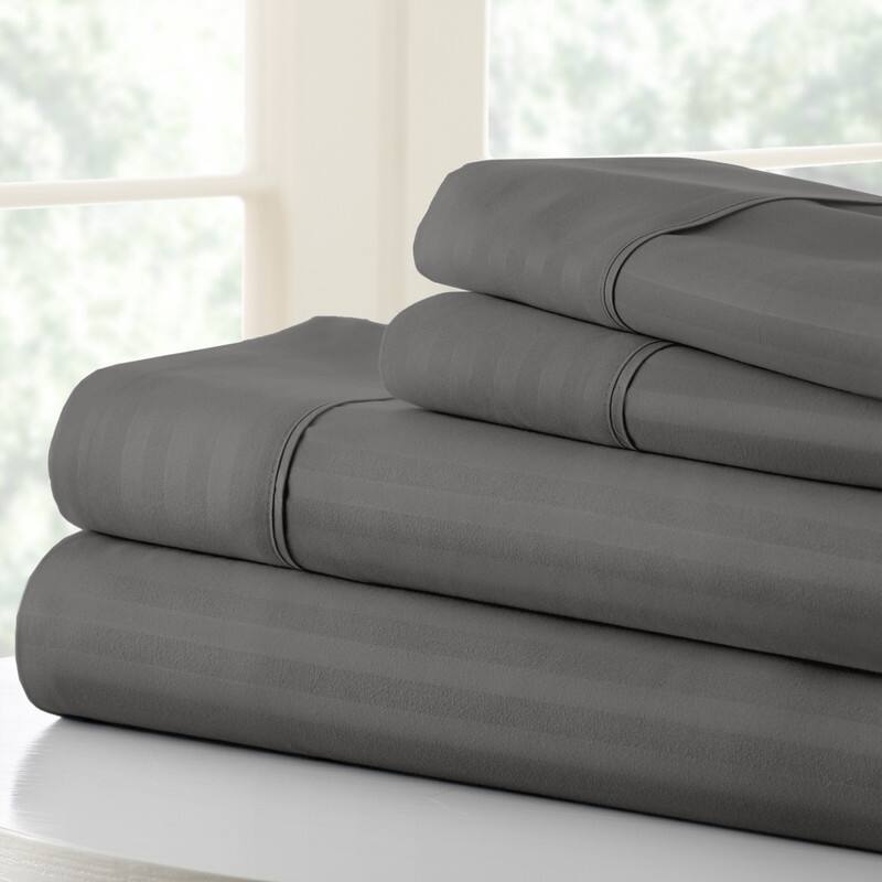 Simply Soft 4-piece Deep Pocket Striped Embossed Bed Sheet Set - Twin - Grey