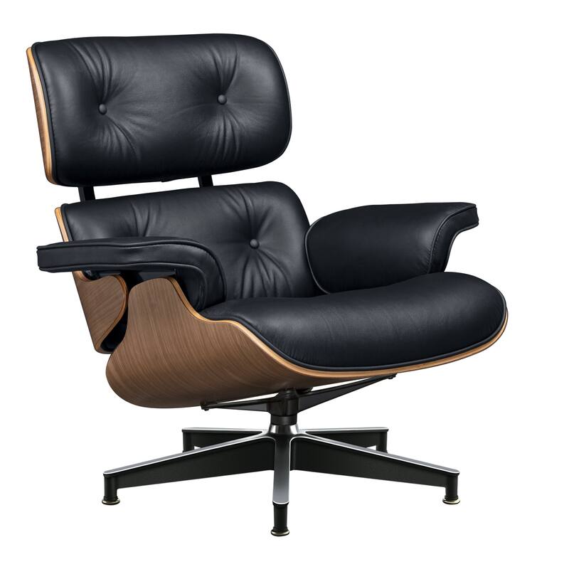 HomeRoots 27" Black and Light Brown Tufted Genuine Leather Swivel Lounge Chair With Ottoman - 27.17 in. x 27.50 in. x 20.47 in.