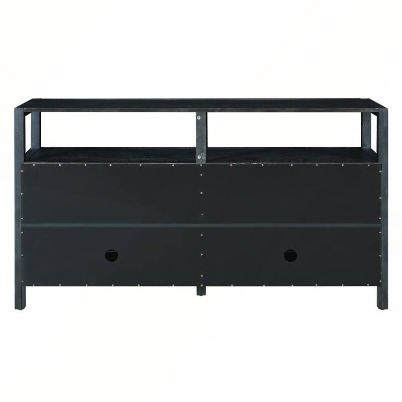 Rattan Buffet Storage Cabinet with Solid Wood Frame