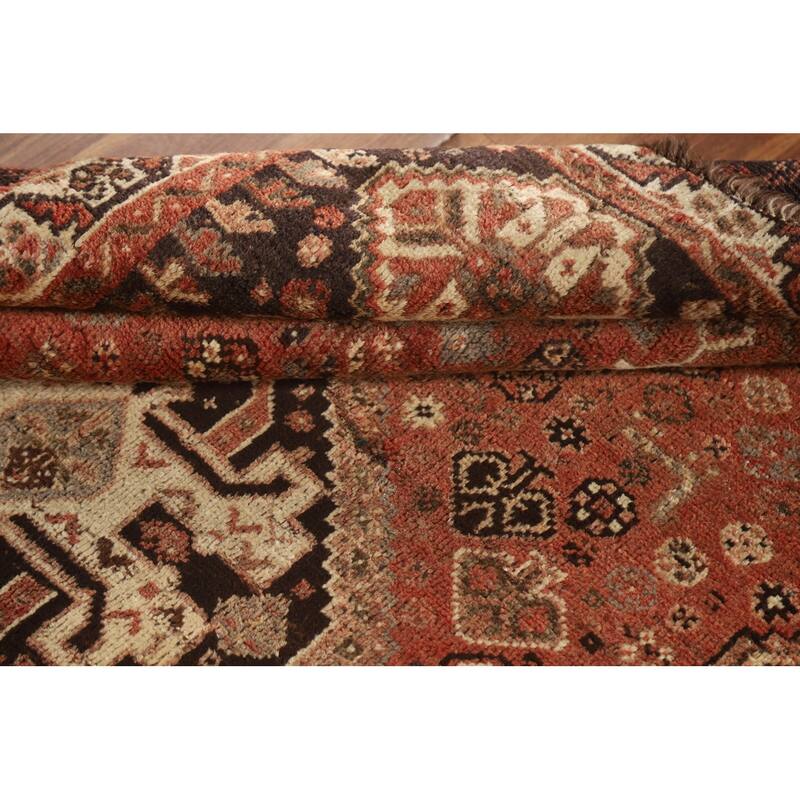 Tribal Qashqai Persian Vintage Area Rug Handmade Orange Wool Carpet - 3'8"x 5'7"
