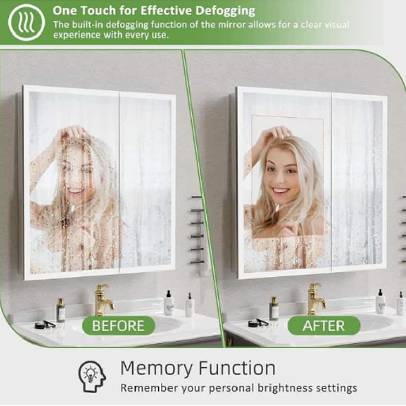 Modland LED Lighted Medicine Cabinet with Mirror Bathroom Mirror Cabinet with Lights Anti-Fog