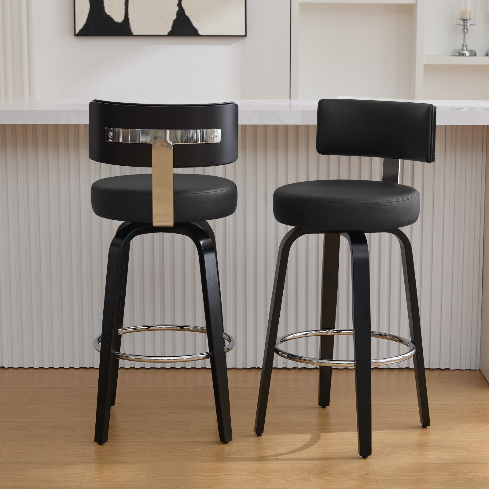 Upholstered Swivel Counter/ Bar Stools with T-Shaped Backrest