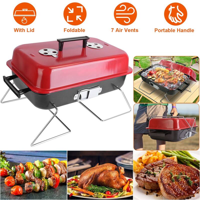 Portable Charcoal Grill Tabletop Foldable BBQ for Camping - 19.7 x 10.63 x 11.8in