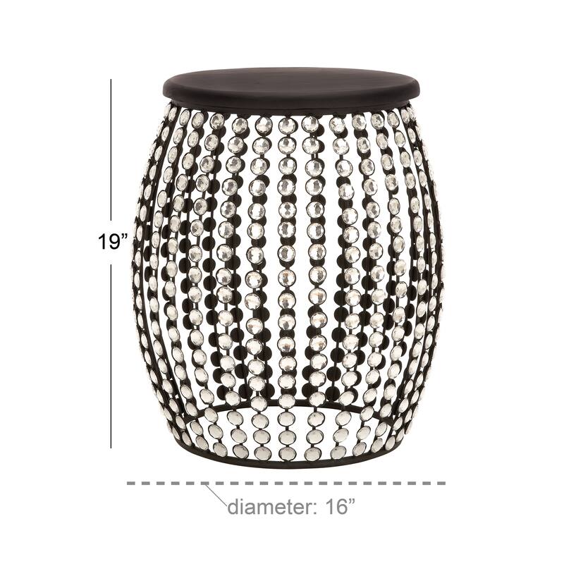 Metal Open Frame Accent Table with Crystal Embellishments - Gold or Black