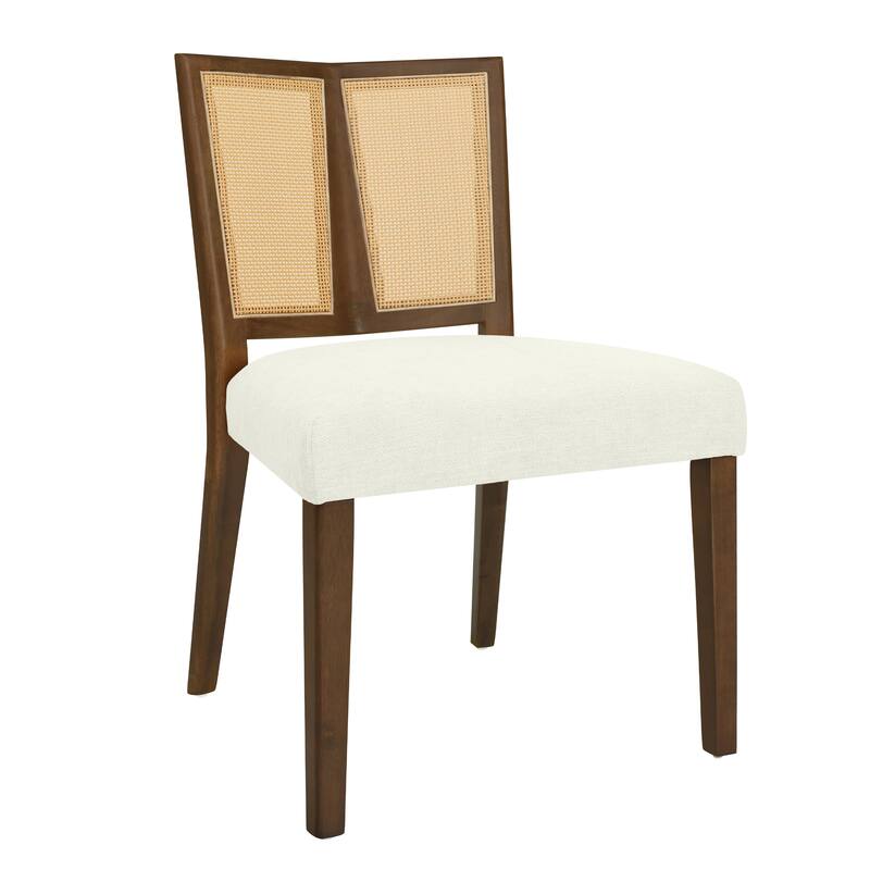 Mid-Century Armless Dining Chairs with Fabric Upholstered Seats and Rattan Trapezoidal Backs, for Dining Rooms, Set of 2