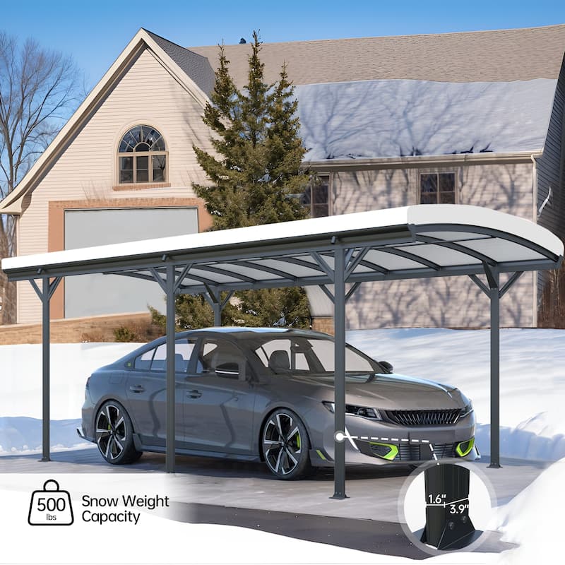 Ukuowu 19 Ft x 10Ft Grey Durable Metal Aluminum Arch Roof Carport for Driveway and Outdoor Parking Protection