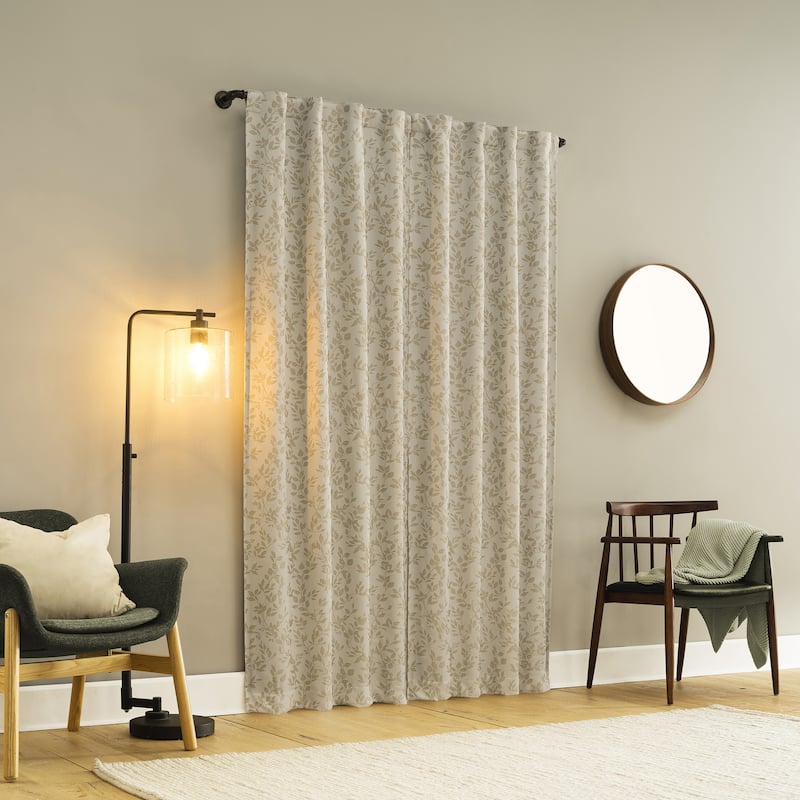 Sun Zero Estelle 2-Piece Foliage Woven Jacquard Total Blackout Back Tab Curtain Panel Pair