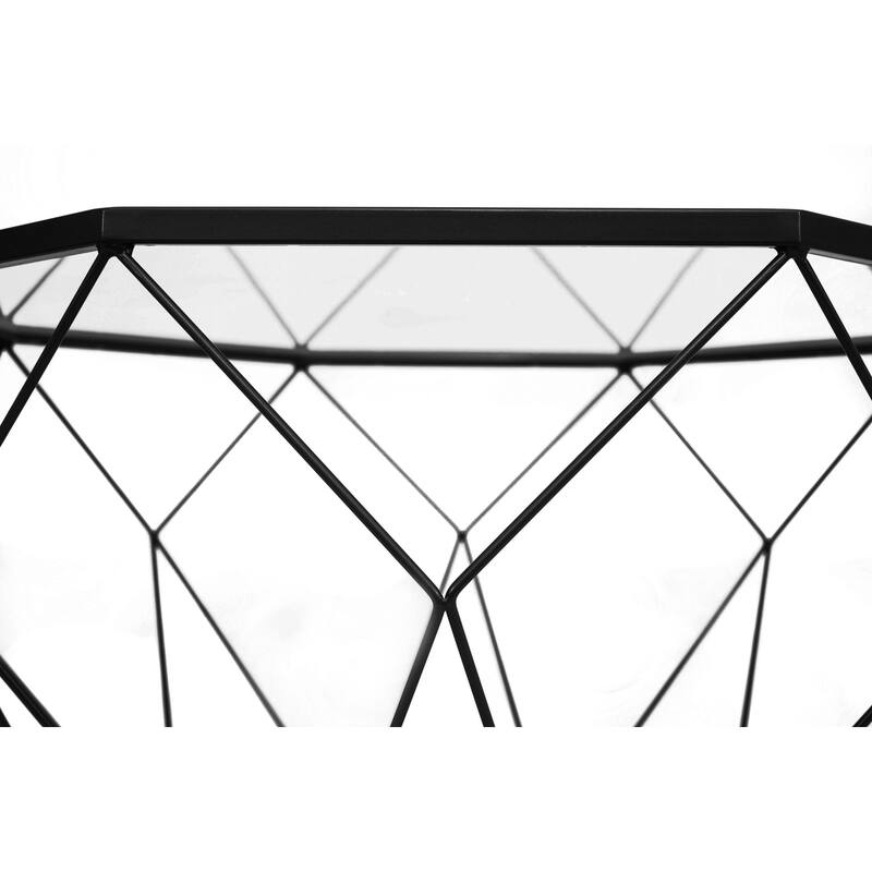 Malibu 22" Modern Octagon Center Coffee Table with Tempered Glass Table top & Sturdy Metal Geometric Base for Living Room Office