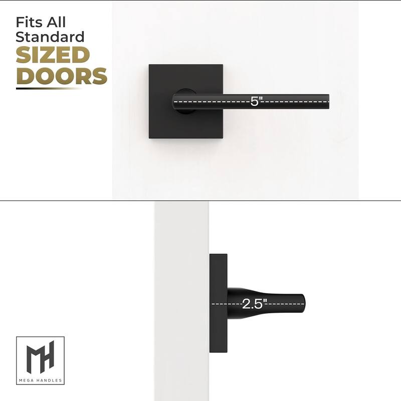 Mega Handles PRIME Reversible Dummy Interior Door Levers with Square Rosette for French Doors & Closets, Modern Stainless Steel