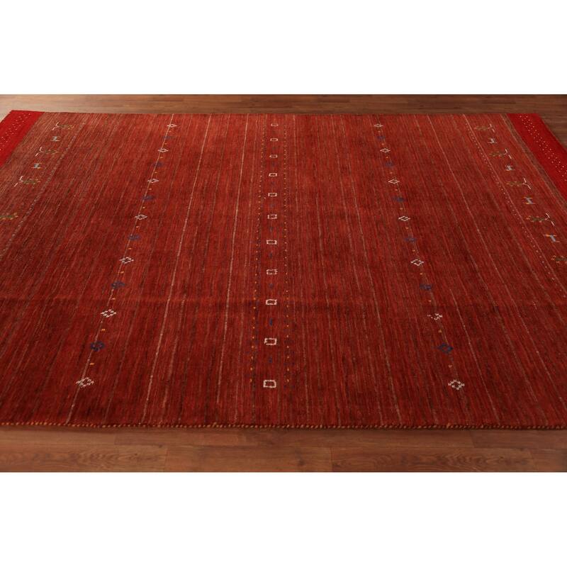 Orange Tribal Gabbeh Oriental Area Rug Handmade Wool Carpet - 6'9" x 9'9"
