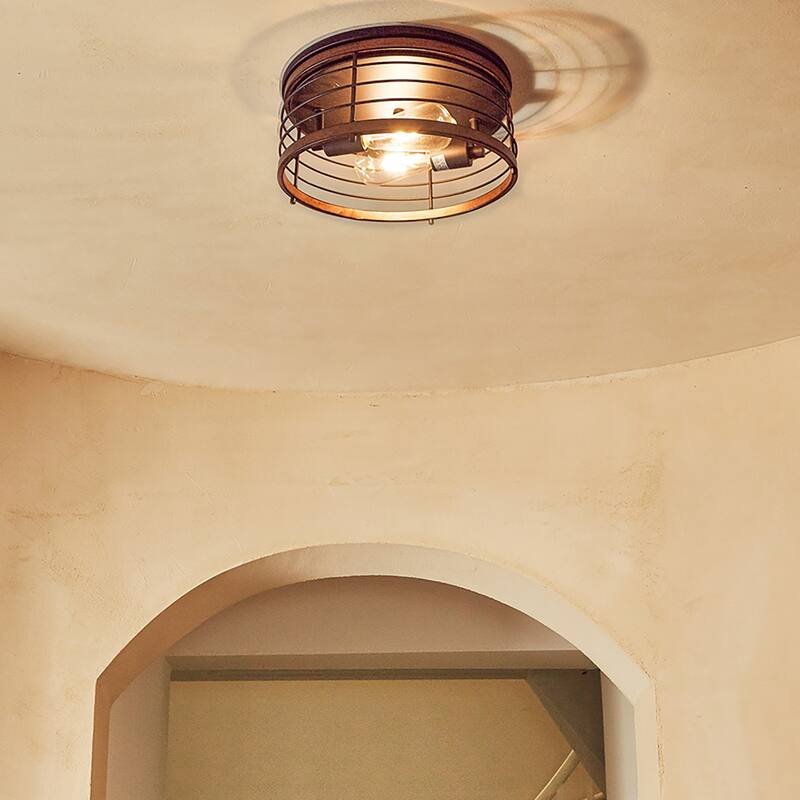 2 Light 13" Caged Drum Flush Mount - 13"x5.85"