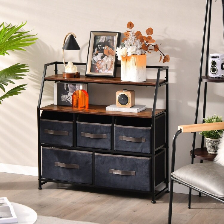 Durable 5 Drawers Storage Dresser with Fabric Bin for Living Room
